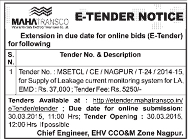 e-Tender Notice Advertisement in Newspaper