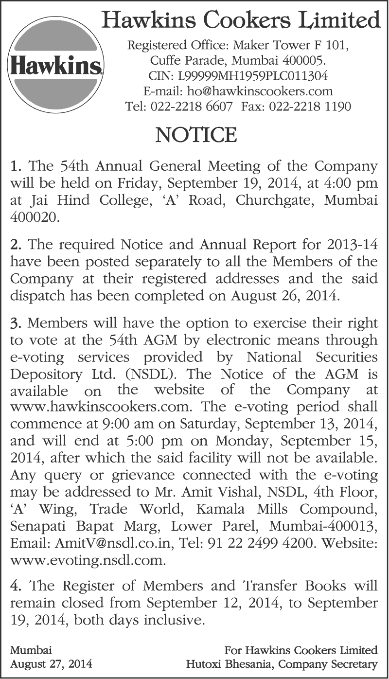 Newspaper Advertisement for AGM Notice