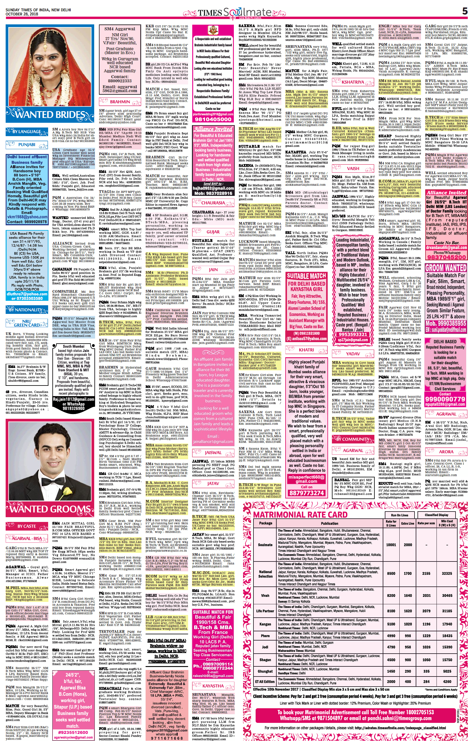 Times O India Matrimonial Ad