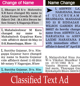 Name Change ads in Newspaper